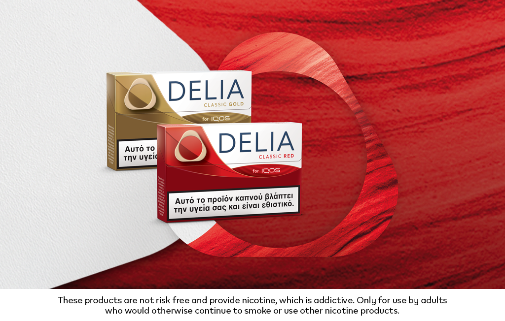 Two DELIA packs, Classic Red and Classic Gold in a white and red background.