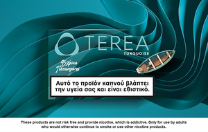 ​TEREA Turquoise limited edition pack in ciel background with waves.