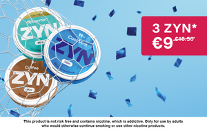 ​3 ZYN cans on a bright blue background.