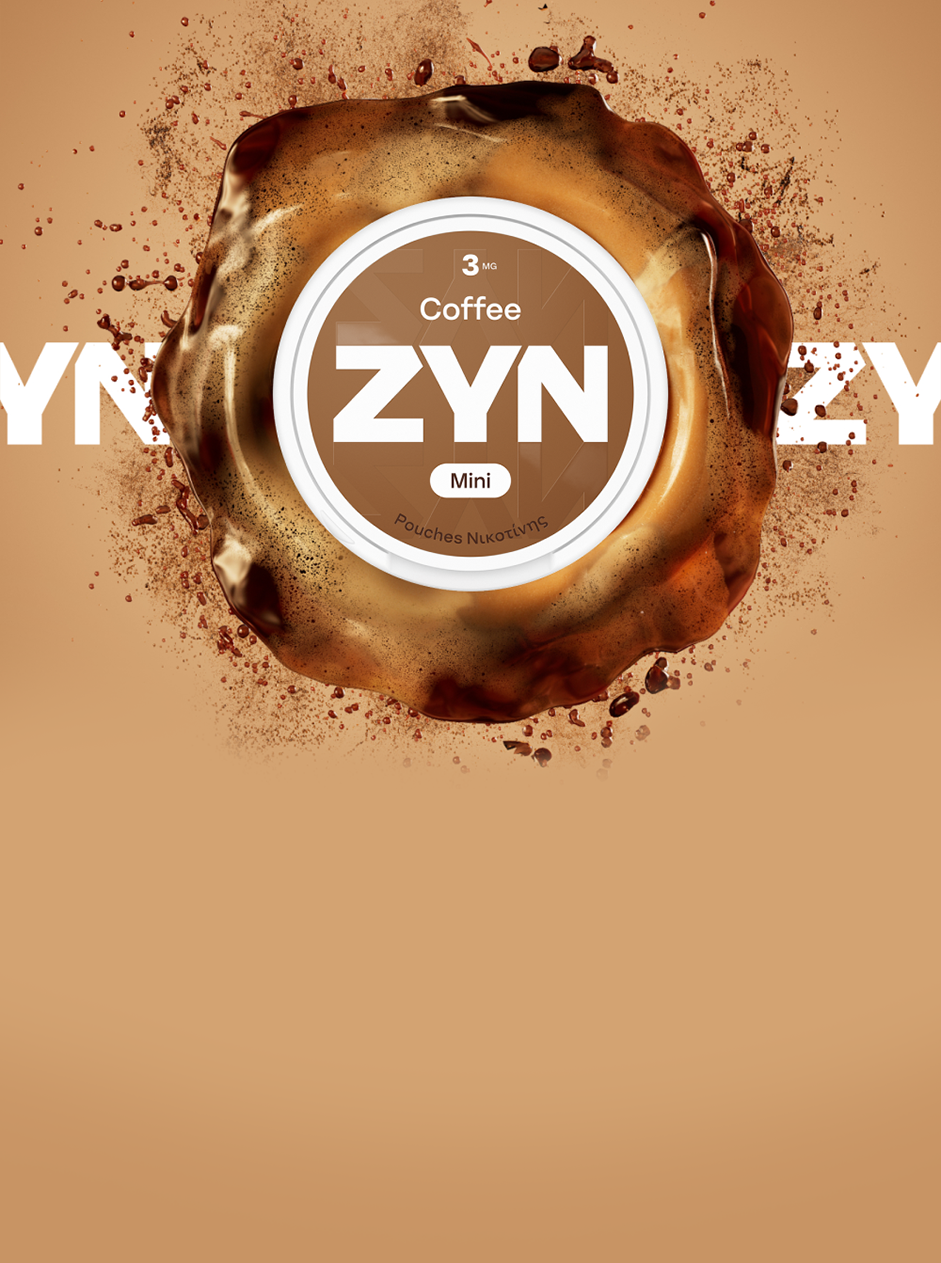 Κουτί ΖΥΝ Coffee Mini 3mg σε γαλάζιο φόντο.
