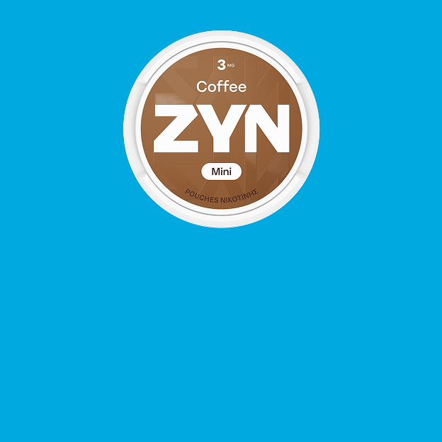 Coffee Mini 3mg ZYN can on blue background.