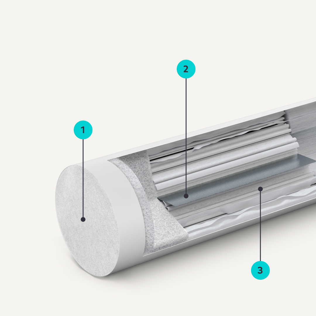 Μια ανοιχτή ράβδος LEVIA Pearls που δείχει τι υπάρχει στο εσωτερικό της.