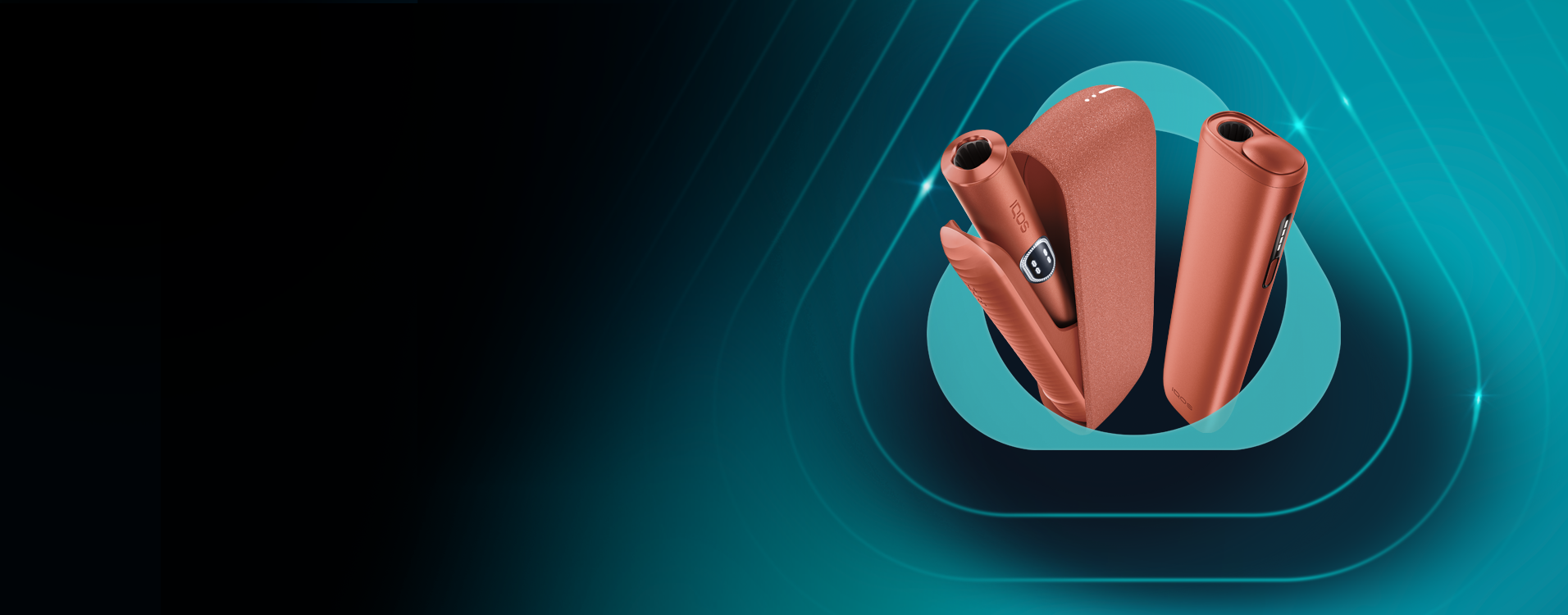 Συσκευή IQOS ILUMA i και συσκευή IQOS ILUMA i ONE σε χρώμα Terracotta, μέσα στο logo του IQOS