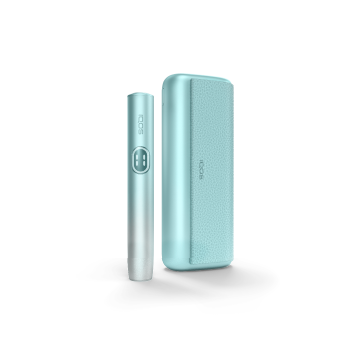 Blue IQOS ILUMA i PRIME device and its charger.