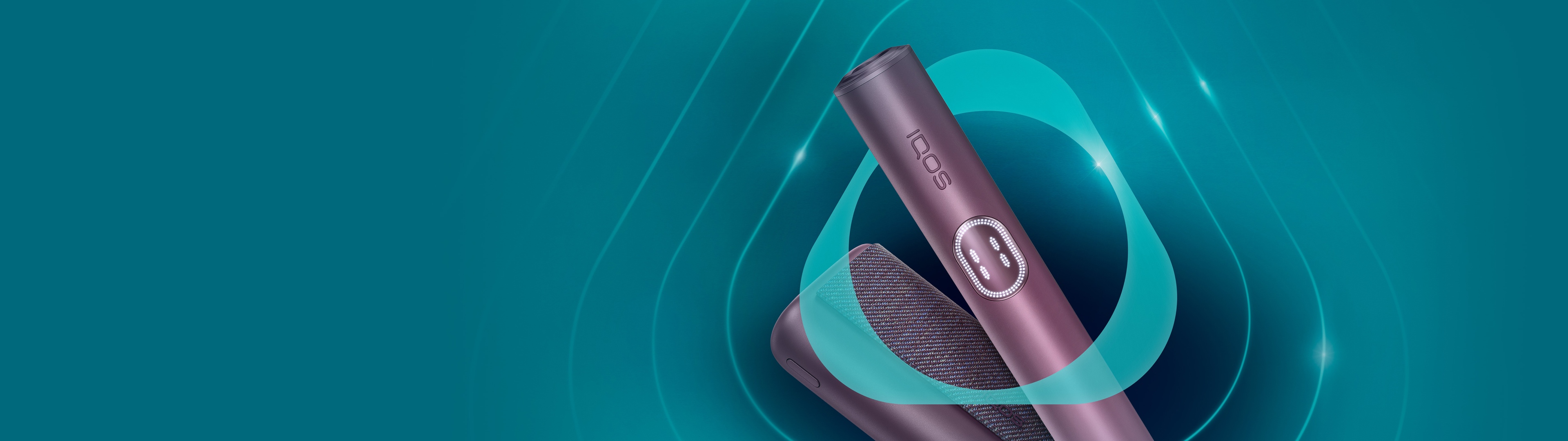 Garnet Red IQOS ILUMA i PRIME device and its charger on a dark turquoise background