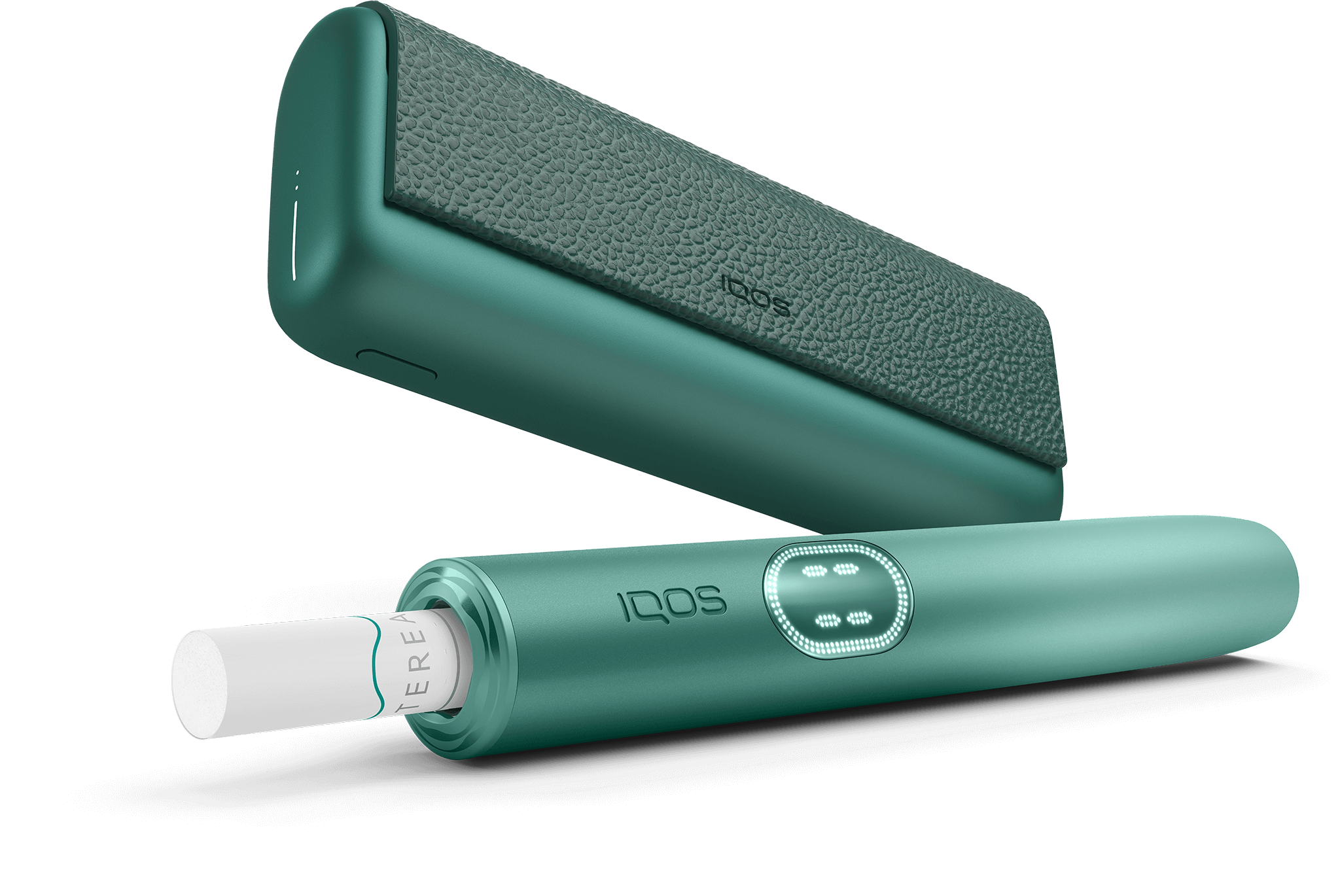 Green IQOS ILUMA i PRIME device and its charger