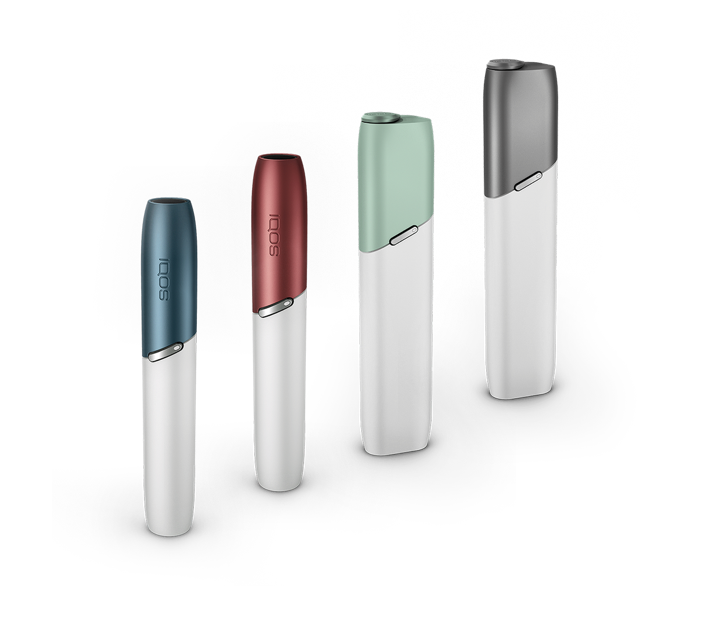 Line up of 4 IQOS 3 DUO and MULTI holders with customised caps