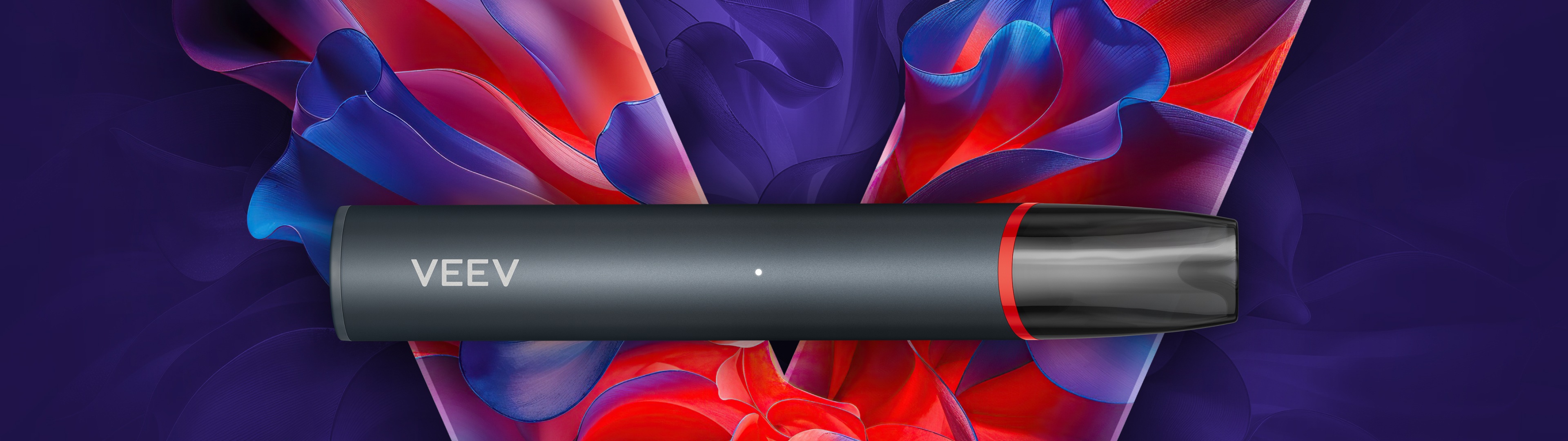 VEEV NOW ULTRA device on a vibrant V logo background