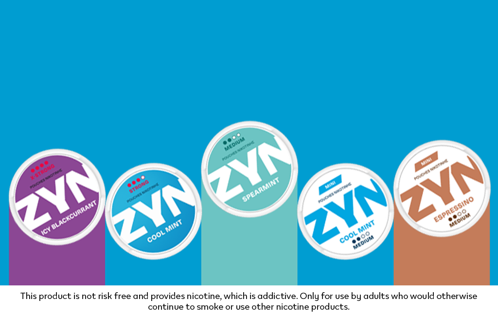 ZYN products on a light blue background