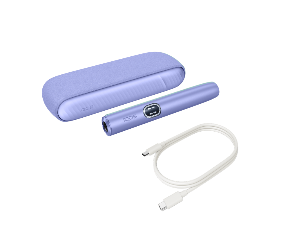 IQOS ILUMA i Digital Violet and a charging cable