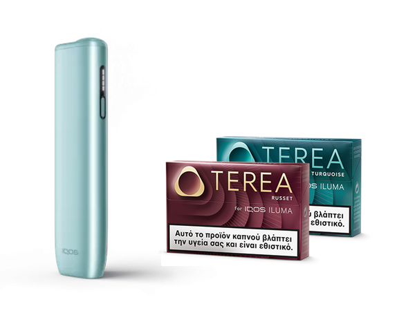 IQOS ILUMA i ONE Breeze Blue & two TEREA packs main