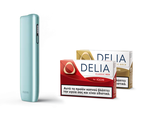 IQOS ILUMA i ONE Breeze Blue & two DELIA packs main