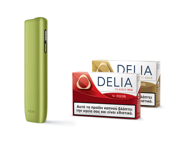 IQOS ILUMA i ONE Leaf Green & two DELIA packs main