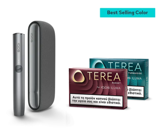 συσκευή θέρμανσης καπνού IQOS ILUMA Midnight Black& δύο πακετα TEREA main